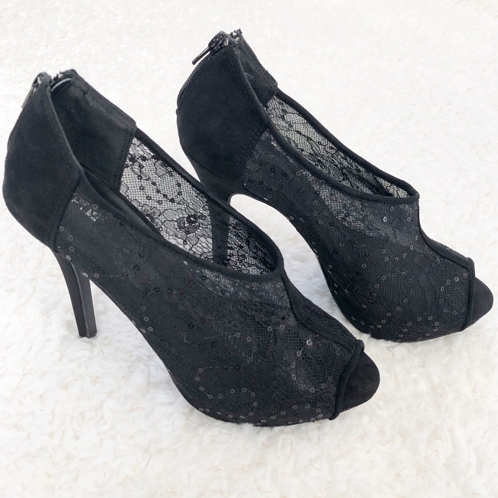 Apt. 9 Black Ankle Open Toe Boots w Lace Detail 8